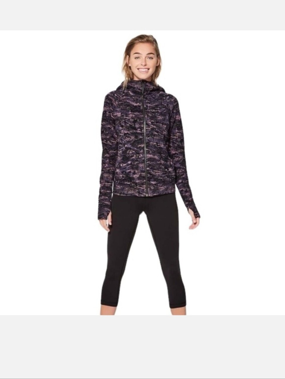 lululemon athletica Women's Black & Purple Patterned Zip Hoodie